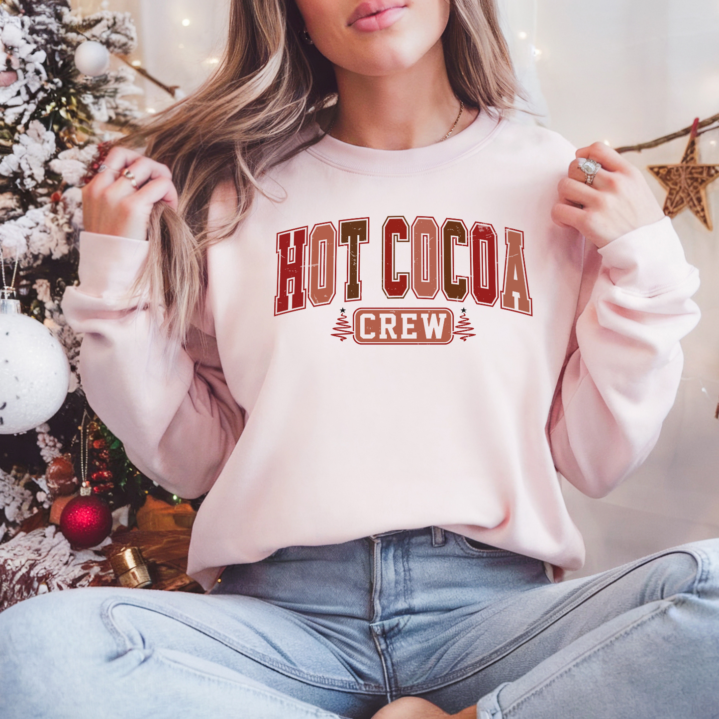 Hot Cocoa Crew Pullover Sweatshirt, Women's Holiday Crewneck