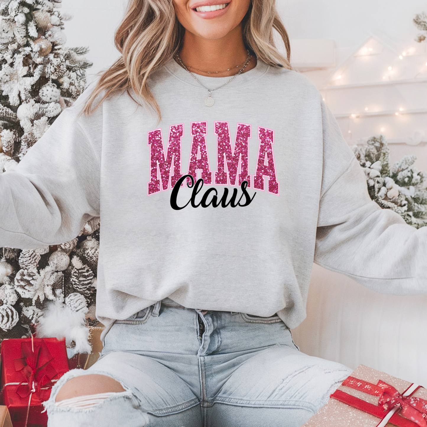 Mama Claus Pullover Sweatshirt, Women's Holiday Crewneck