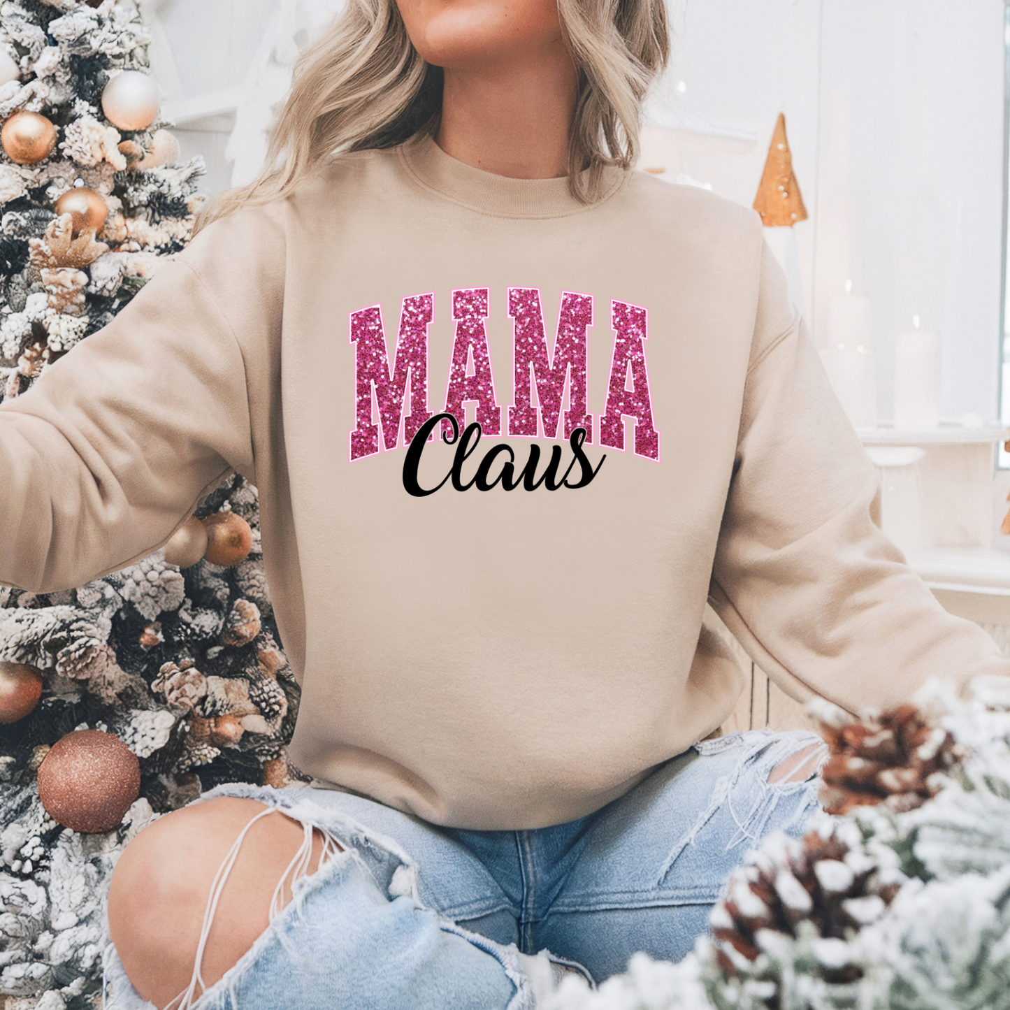 Mama Claus Pullover Sweatshirt, Women's Holiday Crewneck