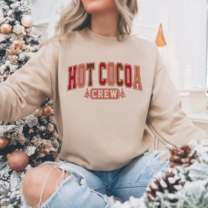 Hot Cocoa Crew Pullover Sweatshirt, Women's Holiday Crewneck