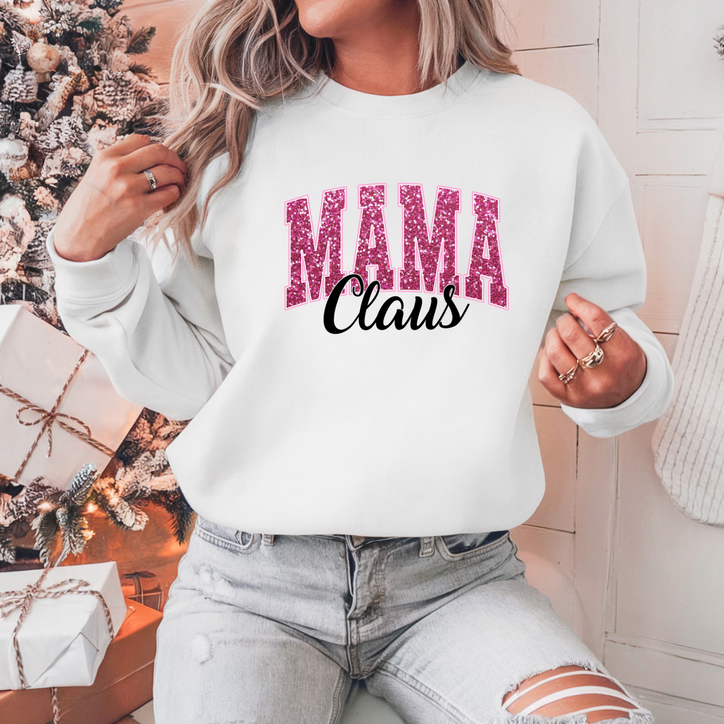 Mama Claus Pullover Sweatshirt, Women's Holiday Crewneck