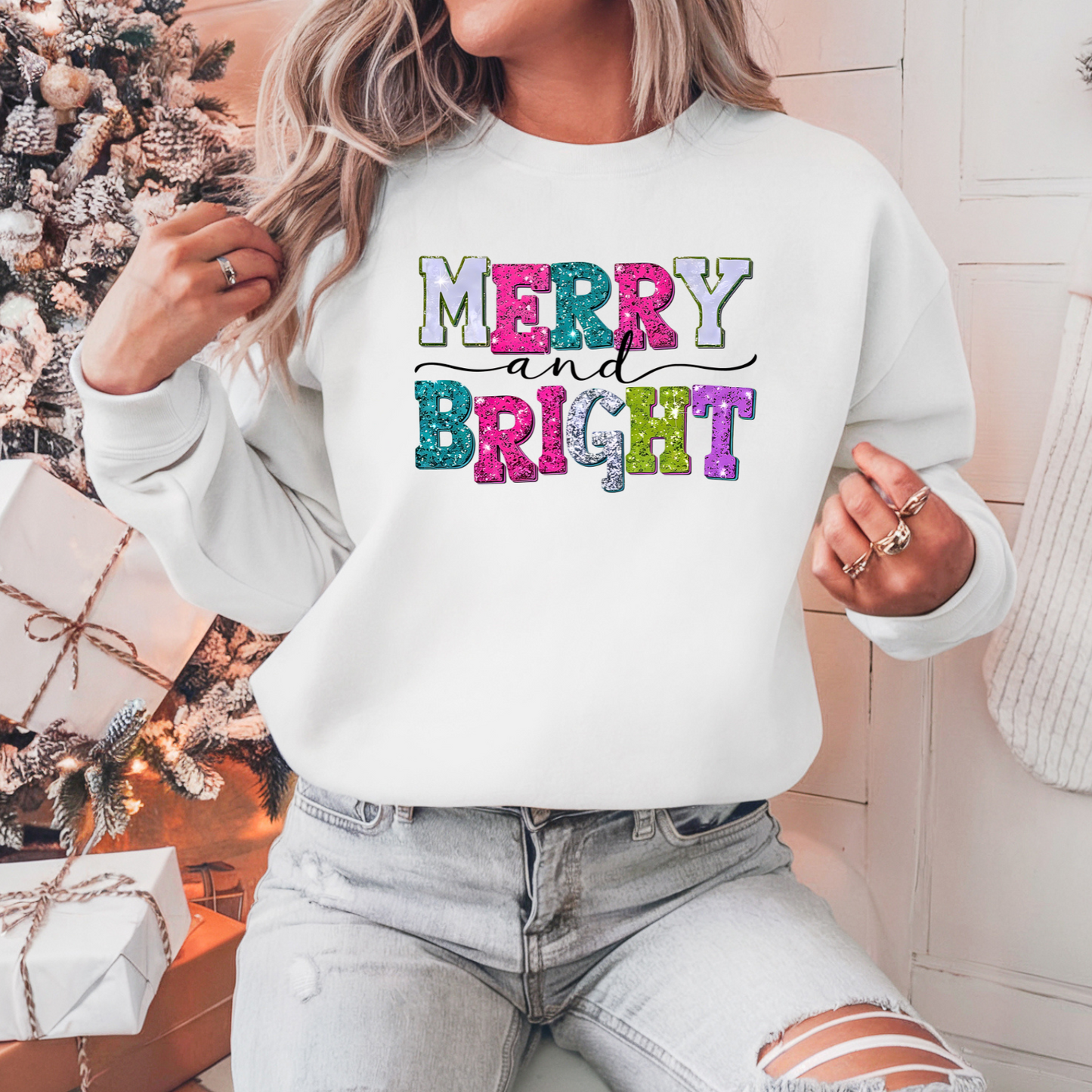 Merry and Bright Pullover Sweatshirt, Women's Holiday Crewneck