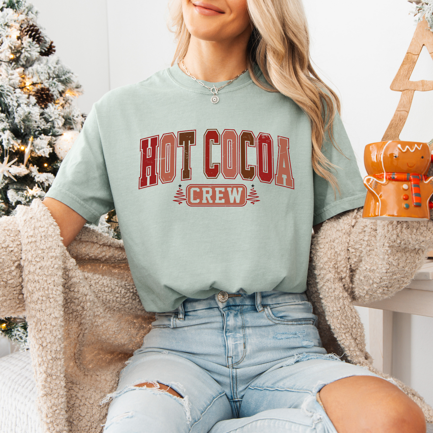 Hot Cocoa Crew, Comfort Colors, Winter Holiday Tshirt, Womens Christmas Tee