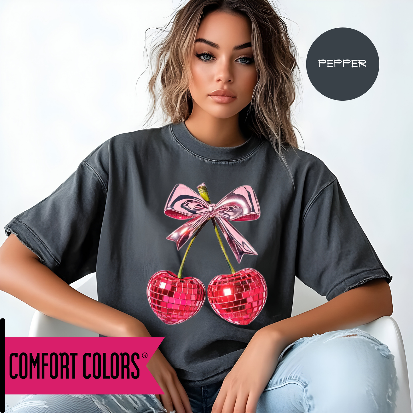 Disco Bow Cherries Graphic Top