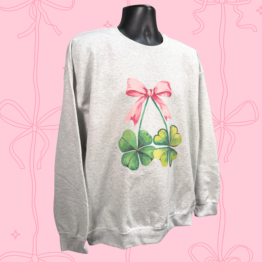 Shamrock Bow St Patricks Day Sweatshirt, Watercolor Clover Irish Celebration Gift