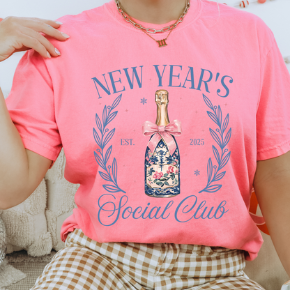 New Years Social Club Comfort Colors, Holiday Tshirt, Womens Tee