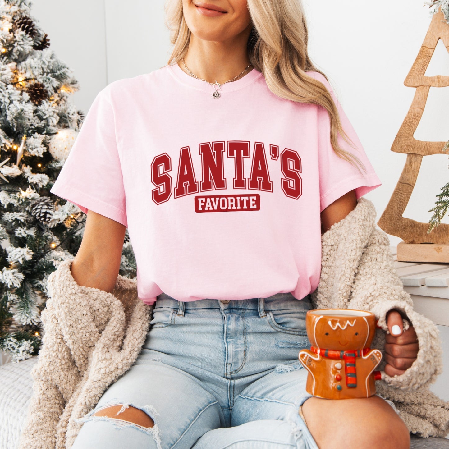 Santa's Favorite Graphic Tee, Comfort Colors, Womens Holiday Tee