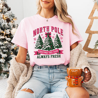 North Pole Christmas Tree Farm, Comfort Colors, Winter Holiday Tshirt, Womens Christmas Tee