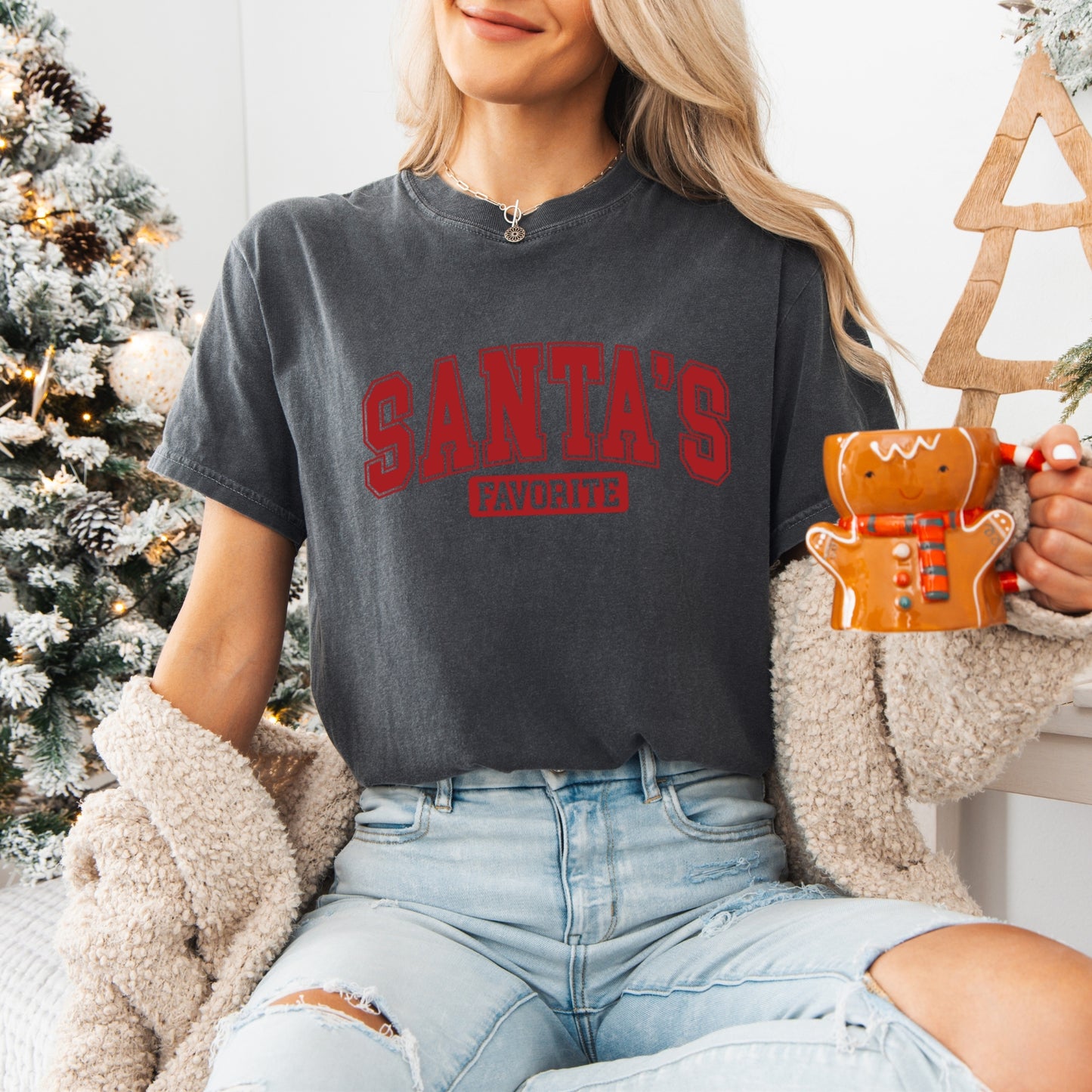 Santa's Favorite Graphic Tee, Comfort Colors, Womens Holiday Tee