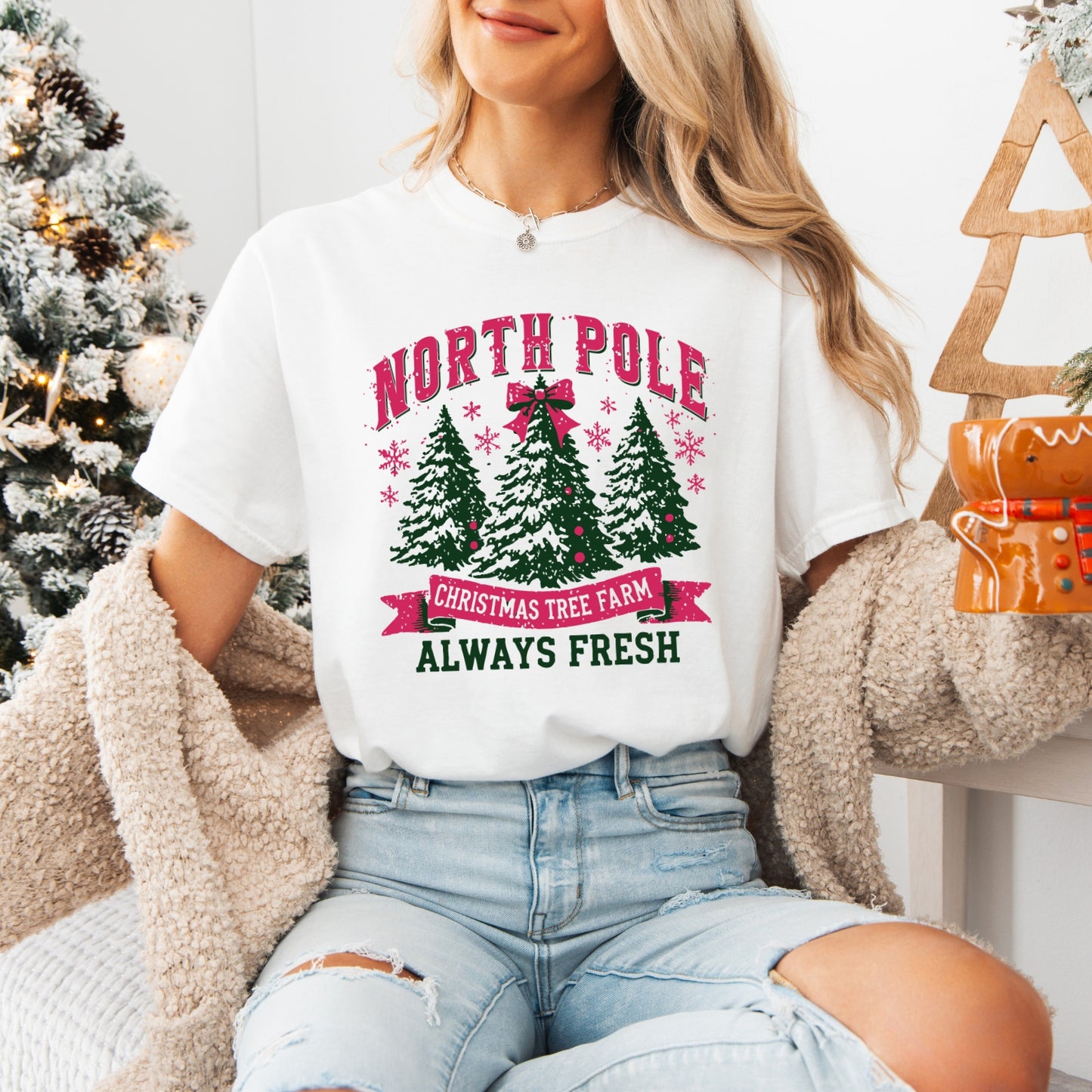 North Pole Christmas Tree Farm, Comfort Colors, Winter Holiday Tshirt, Womens Christmas Tee