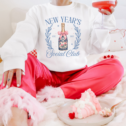 New Years Social Club Pullover Sweatshirt, Women's Holiday Crewneck