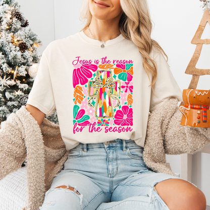 Boho Floral Jesus Is The Reason, Comfort Colors, Winter Holiday Tshirt, Womens Christmas Tee