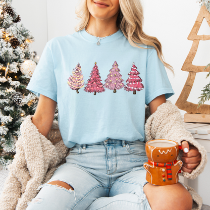 Pink Christmas Tree Comfort Colors, Winter Holiday Tshirt, Womens Christmas Tee