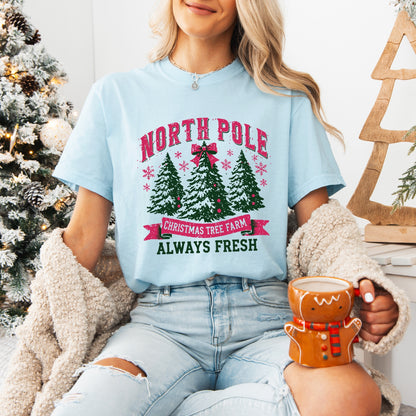 North Pole Christmas Tree Farm, Comfort Colors, Winter Holiday Tshirt, Womens Christmas Tee