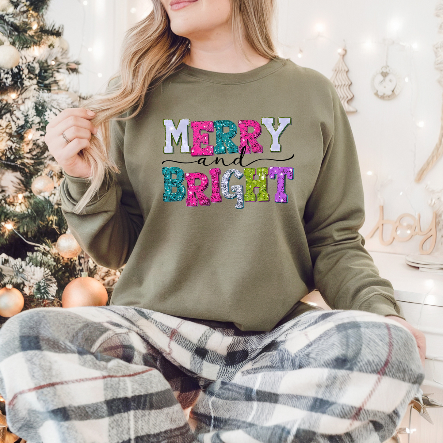 Merry and Bright Pullover Sweatshirt, Women's Holiday Crewneck