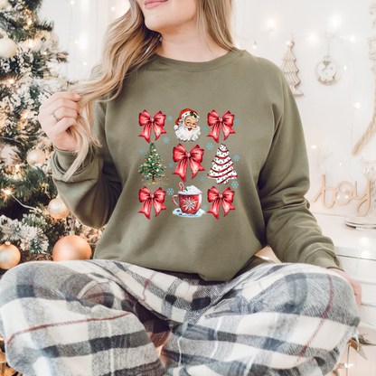 Coquette Christmas Tree Cake Pullover Sweatshirt, Women's Holiday Crewneck