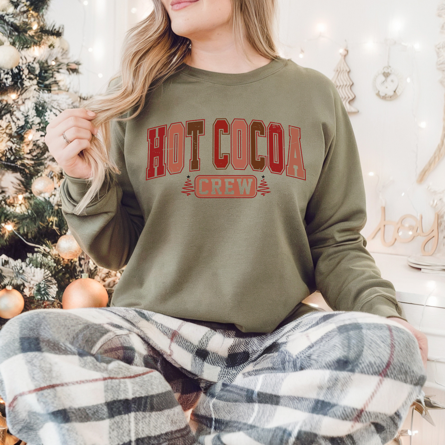 Hot Cocoa Crew Pullover Sweatshirt, Women's Holiday Crewneck