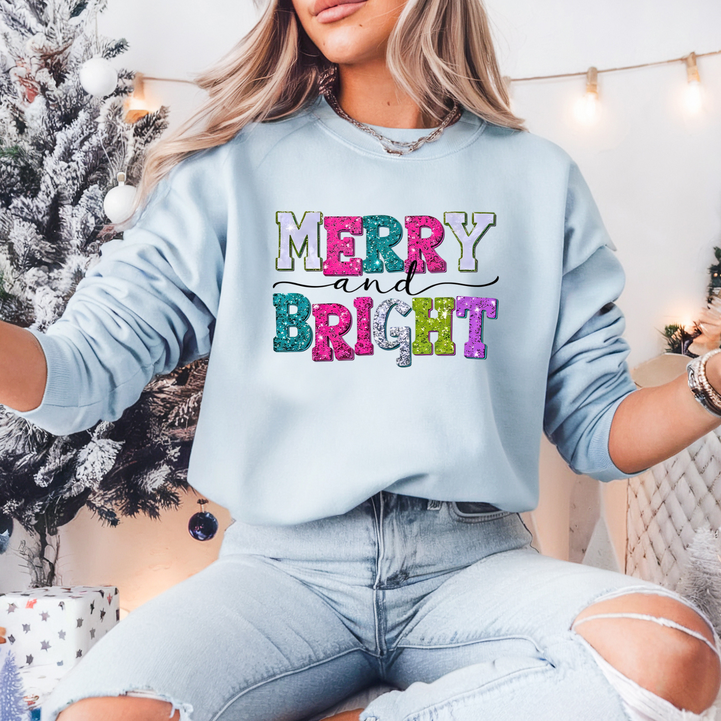 Merry and Bright Pullover Sweatshirt, Women's Holiday Crewneck