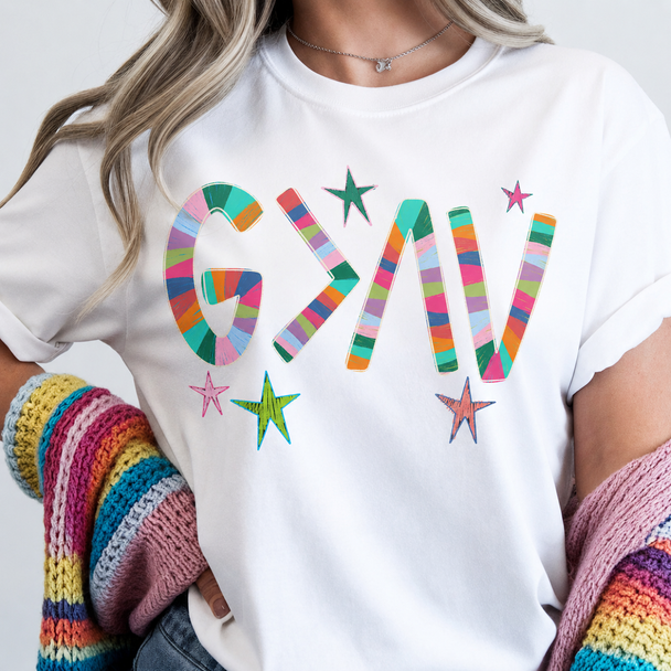 Colorful Striped DTG God is Greater than all the Ups and Downs Comfort Color Graphic T-Shirt