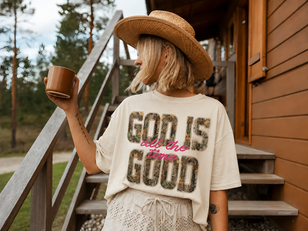 Camo God Is Good All The Time Comfort Colors Faith Based Tee