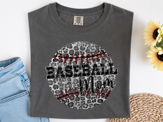 Baseball Mom DTG Printed Leopard Print Comfort Color Graphic Tee
