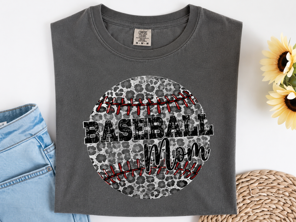 Baseball Mom DTG Printed Leopard Print Comfort Color Graphic Tee