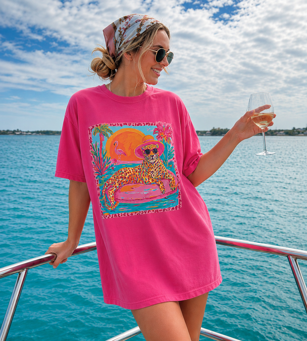 Neon Leopard DTG Printed Comfort Colors Bright Summer Graphic T-Shirt