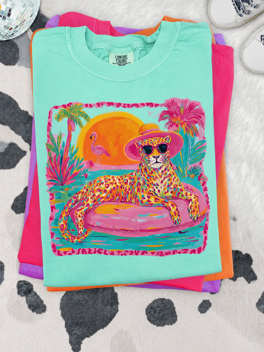 Neon Leopard DTG Printed Comfort Colors Bright Summer Graphic T-Shirt