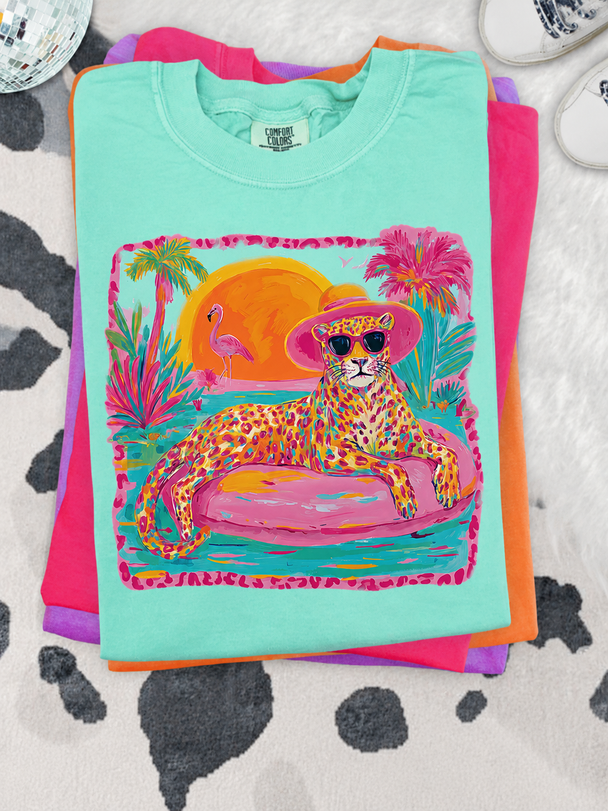 Neon Leopard DTG Printed Comfort Colors Bright Summer Graphic T-Shirt