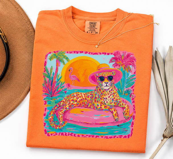 Neon Leopard DTG Printed Comfort Colors Bright Summer Graphic T-Shirt