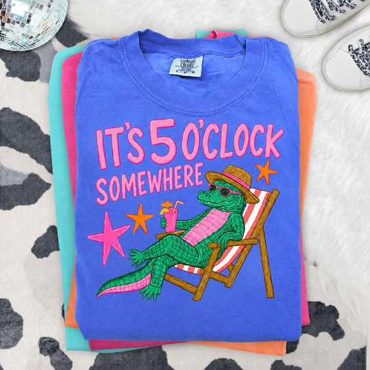 It's 5'Oclock Somewhere Summer Comfort Colors DTG Printed Graphic T-Shirt