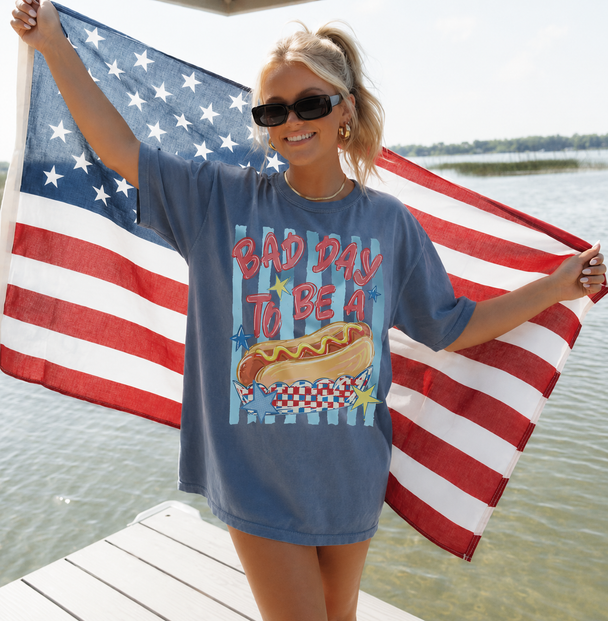 Bad Day To Be A Hot Dog 4th of July DTG Printed Comfort Colors Graphic T-Shirt