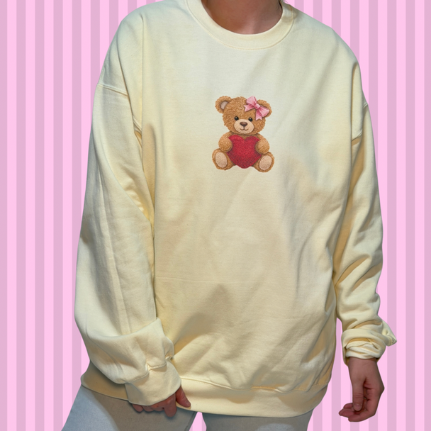 Teddy Bear Valentines Day Sweatshirt Gildan, Heart Teddy Bear Valentine Gift For Her