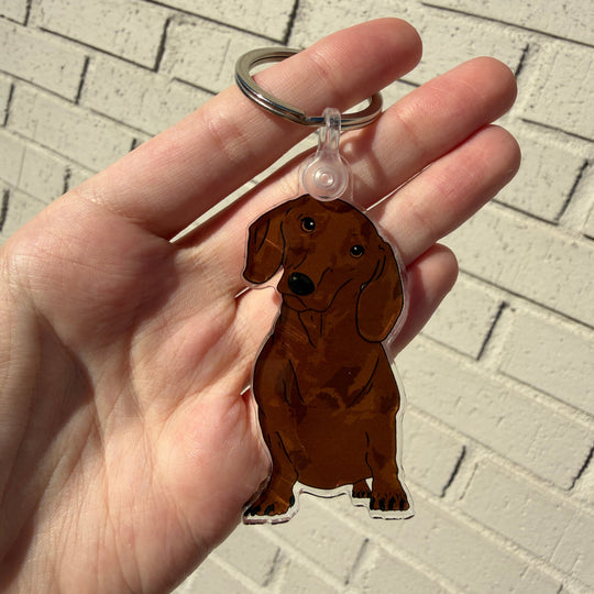Dachshund Dog Keychain | Cute Acrylic Pet Keychain | Brown Dachshund Wiener Dog | Dog Owner Gift