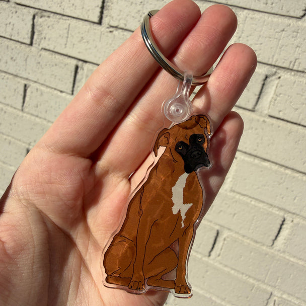 Boxer Dog Keychain | Cute Acrylic Pet Keychain | Brown Boxer Dog | Dog Owner Gift