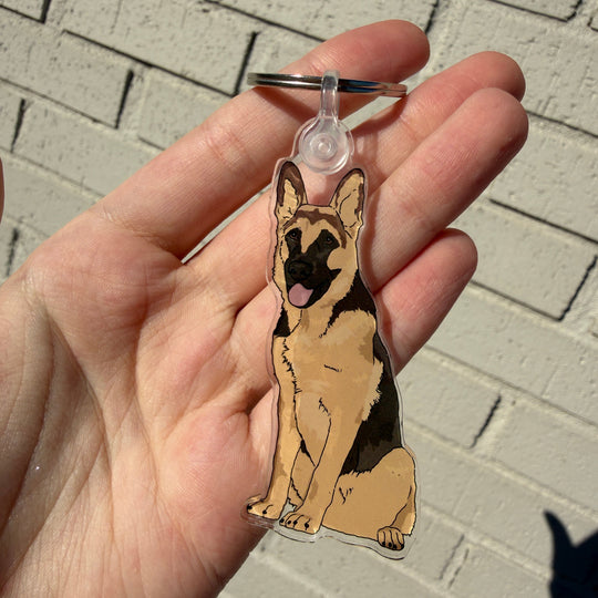 German Shepard Dog Keychain | Cute Acrylic Pet Keychain |  Brown and Black German Shepard Dog | Dog Owner Gift
