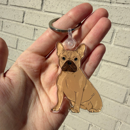 French Bulldog Dog Keychain | Cute Acrylic Pet Keychain | Brown and Tan French Bulldog Dog | Dog Owner Gift