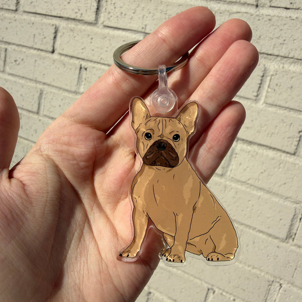 French Bulldog Dog Keychain | Cute Acrylic Pet Keychain | Brown and Tan French Bulldog Dog | Dog Owner Gift