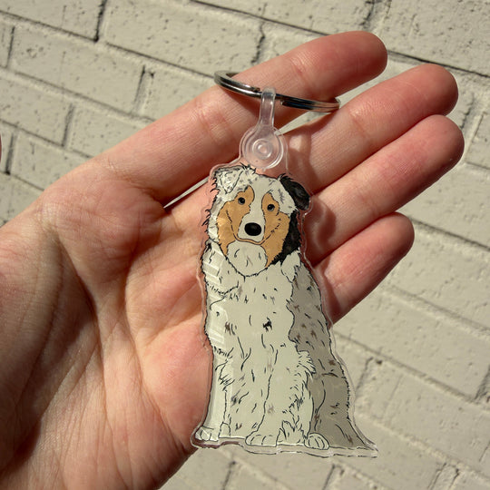Australian Shepard Keychain | Cute Acrylic Pet Keychain | Blue and Grey Australian Shepard Dog | Dog Owner Gift