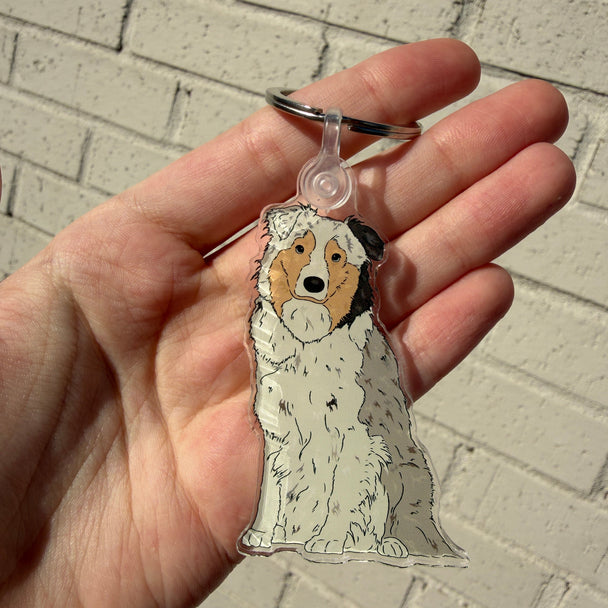 Australian Shepard Keychain | Cute Acrylic Pet Keychain | Blue and Grey Australian Shepard Dog | Dog Owner Gift