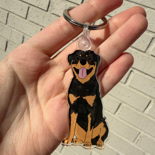 Rottweiler Keychain | Cute Acrylic Pet Keychain | Black and Tan Rottweiler Dog | Dog Owner Gift