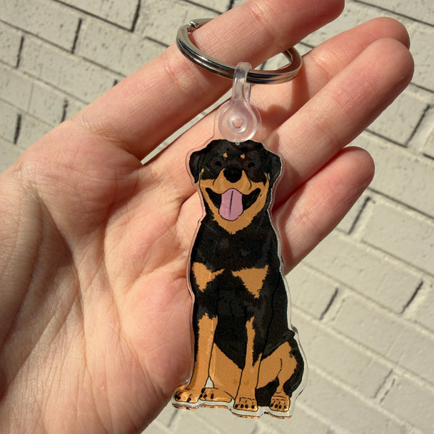 Rottweiler Keychain | Cute Acrylic Pet Keychain | Black and Tan Rottweiler Dog | Dog Owner Gift