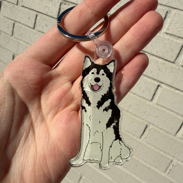Husky Dog Keychain | Cute Acrylic Pet Keychain | White and Black Husky Dog | Dog Owner Gift