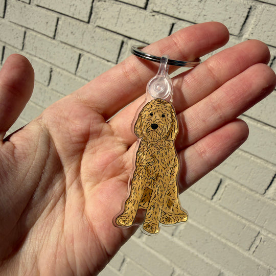 Golden Doodle Dog Keychain | Cute Acrylic Pet Keychain | Yellow Golden Doodle Lab Dog | Dog Owner Gift