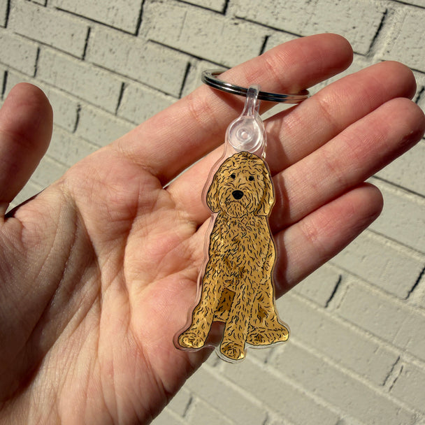 Golden Doodle Dog Keychain | Cute Acrylic Pet Keychain | Yellow Golden Doodle Lab Dog | Dog Owner Gift