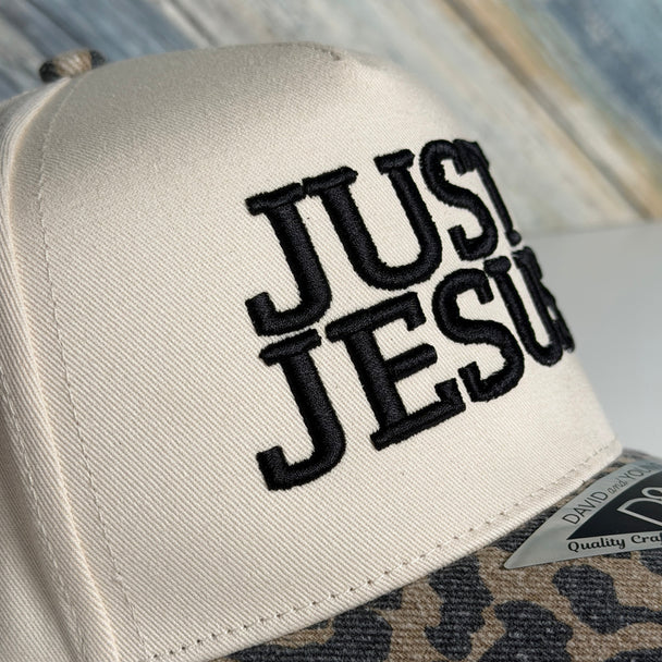 JUST JESUS Hat Embroidered Leopard Baseball Cap, Christian Faith Trendy Hat Gift For Her