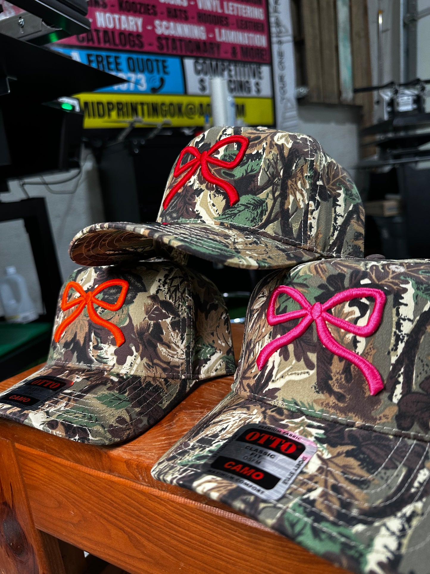 Camo Bow Embroidered Trucker Hat