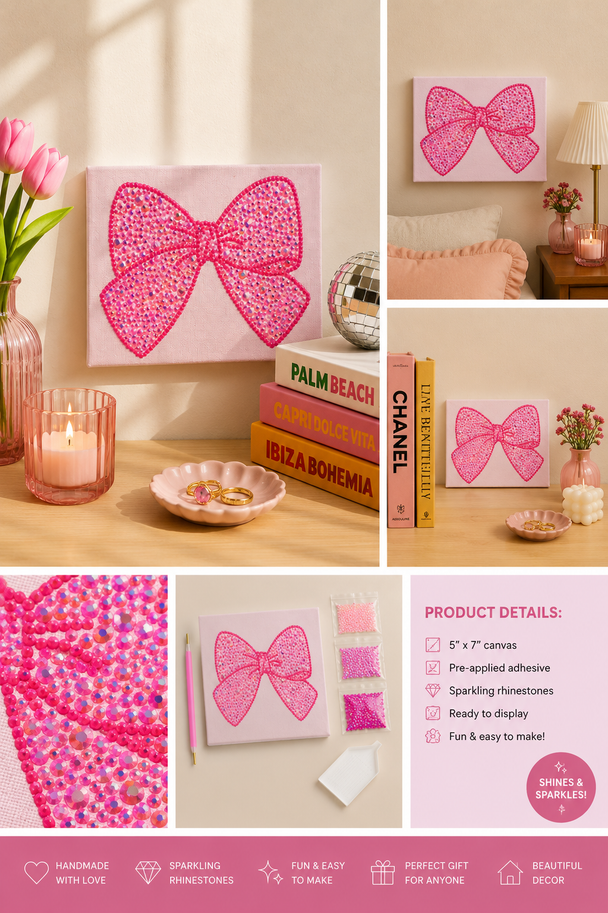 Pink Bow Coquette 5x7 Bedazzle Kit