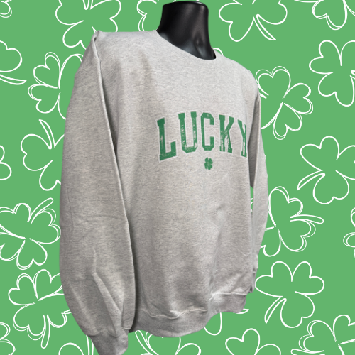 Lucky St Patricks Day Sweatshirt Gildan, Green Shamrock Irish Celebration