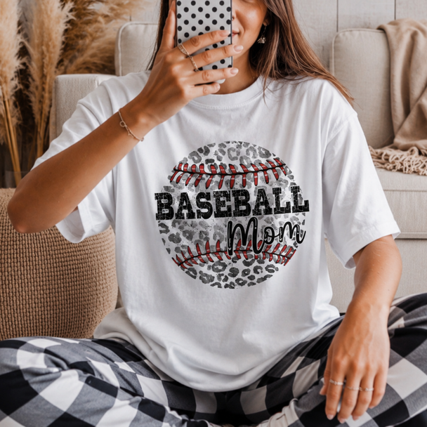 Baseball Mom DTG Printed Leopard Print Comfort Color Graphic Tee